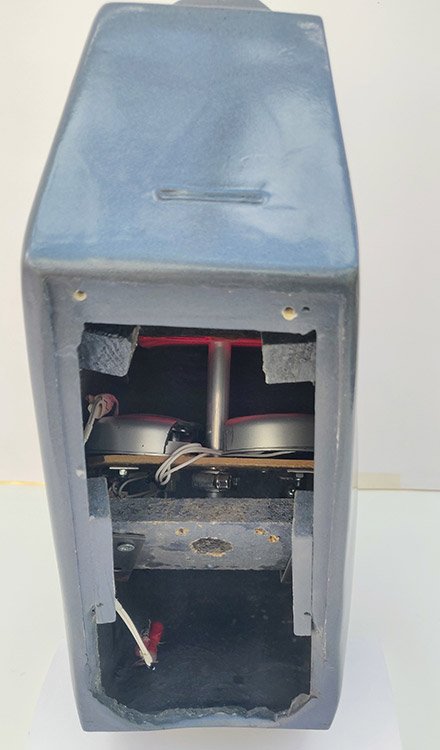 Inside K9s head, showing the fixing to the neck, the lights and the probe